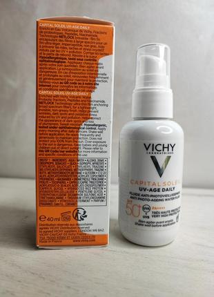 Солнцезащитный невесомый флюид против признаков фотостарения кожы лица spf50+vichy capital soleil uv-age daily2 фото