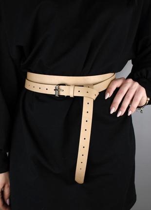 Ремень женский кожаный в два оборота sf-2501 бежевый (180-230 см)10 фото
