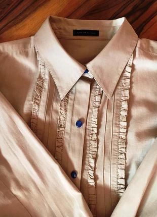 Комфортная х/б рубашка-сорочка бежевого кольору "tommy hilfiger"2 фото