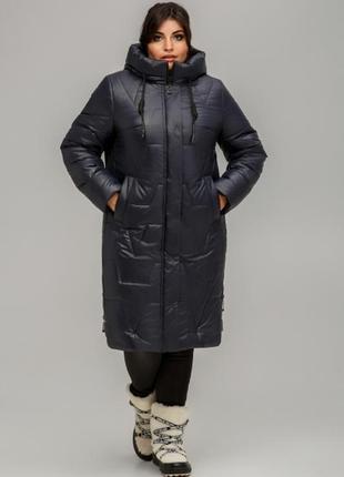 Пальто зимнее стёганое с капюшоном1 фото