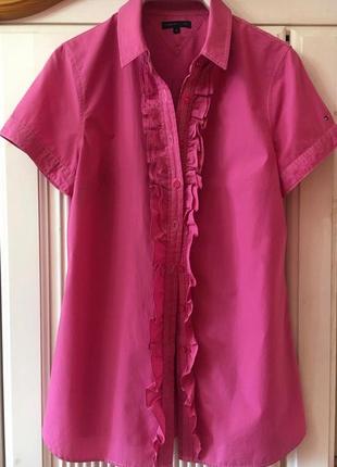 Удлиненная блуза с воланами "tommy hilfiger"  малинового цвета2 фото