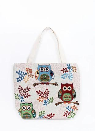 Пляжная женская сумка с красивым рисунком оптом и в розницу три совы