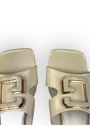 Женские кожаные сабо бежевые шлепанцы на каблуках h5205-1268-h609 brokolli 26188 фото