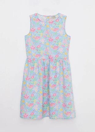 3-4/7-8 лет очень нарядное романтичное платье сарафан цветы из поплина с круглым вырезом lc waikiki