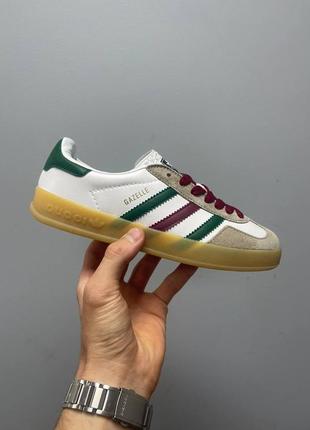 Кросівки adidas x gucci gazelle white green red1 фото