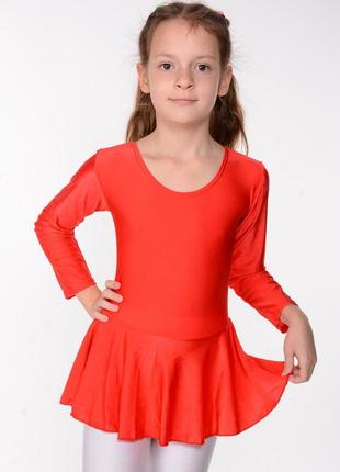 Дитячий купальник з спідницею для танців і хореографії зростання від 98 до 158 см червоний