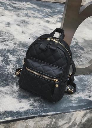 Жіночий стильний шкіряний недорогий невеликий чорний рюкзак рюкзачок