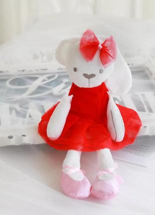 Мягкая игрушка заяц балерина в красном платье