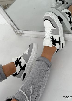 Кросівки жіночі nisa білі + чорні + сірі, екошкіра/екозамша2 фото