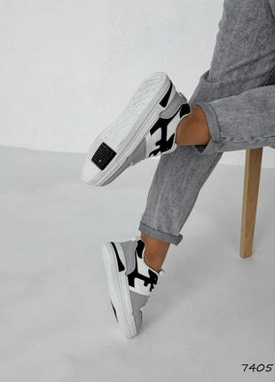 Кросівки жіночі nisa білі + чорні + сірі, екошкіра/екозамша7 фото
