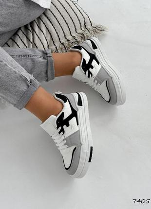 Кросівки жіночі nisa білі + чорні + сірі, екошкіра/екозамша10 фото