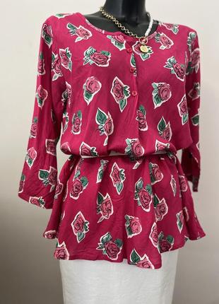Винтажная рубашка, блуза в розах2 фото