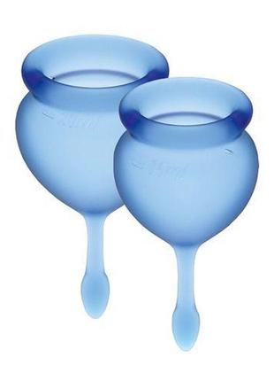 Набор менструальных чаш satisfyer feel good (dark blue), 15мл и 20мл, мешочек для хранения feromon