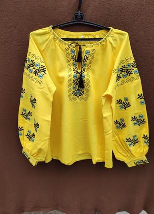 Желтая вышиванка женская сильная новинка вышитая блузка3 фото