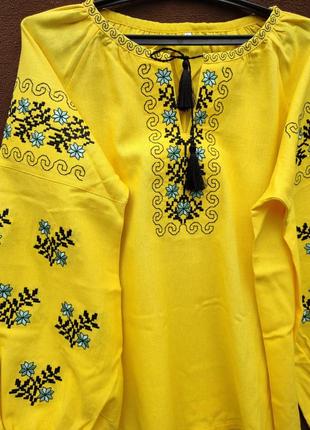 Желтая вышиванка женская сильная новинка вышитая блузка5 фото
