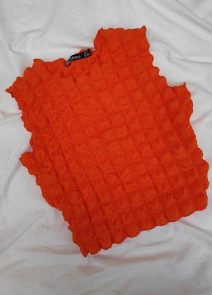 Костюм топ + юбка оранжевая ✨boohoo✨ кроп топ вафельный жатка мини юбка4 фото