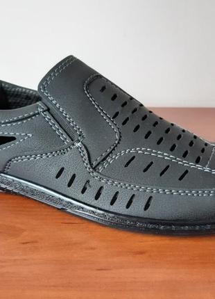 Туфлі чоловічі літні чорні прошиті (код 745)2 фото