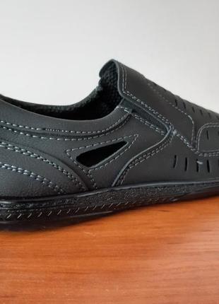 Туфлі чоловічі літні чорні прошиті (код 745)3 фото