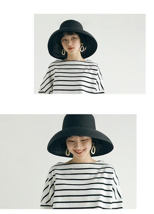Шикарная соломенная шляпа женская солнцезащитная в стиле одри хепберн цвет черный  (55-58)7 фото