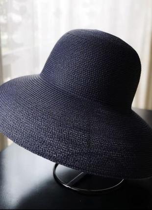Шикарная соломенная шляпа женская солнцезащитная в стиле одри хепберн цвет черный  (55-58)2 фото