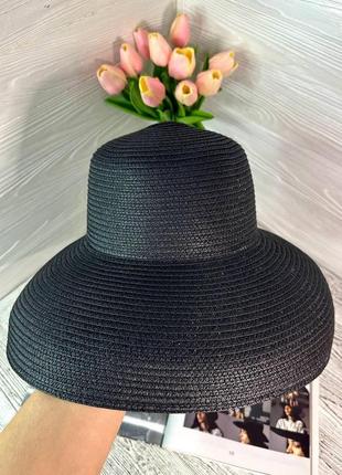 Шикарная соломенная шляпа женская солнцезащитная в стиле одри хепберн цвет черный  (55-58)5 фото
