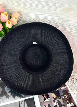 Шикарная соломенная шляпа женская солнцезащитная в стиле одри хепберн цвет черный  (55-58)6 фото