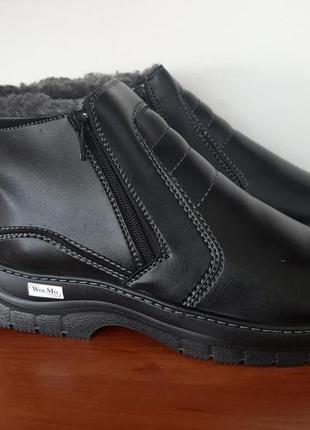Мужские зимние ботинки на меху черные на молнии прошитые ( код 4455 )