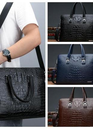 Мужской оригинальный деловой портфель под крокодил для документов  формат а4