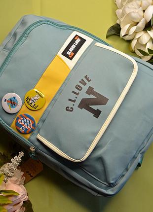 Школьный рюкзак "love", сиреневый, голубой, черный, бирюзовый, 23-94 фото