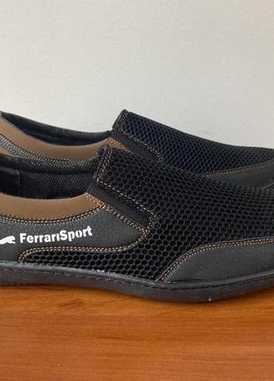 Мужские летние туфли черные сетка прошитые удобные (код 6598)3 фото