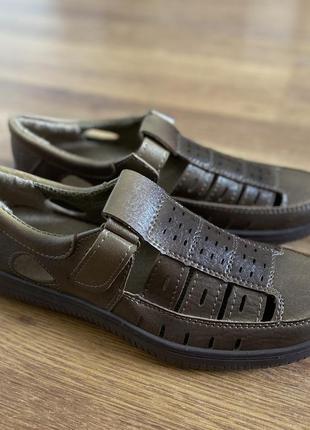 Мужские летние туфли коричневые прошитые повседневные ( код 4183 )