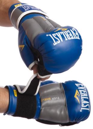 Перчатки гибридные для единоборств мма everlast 0272 синий-серый