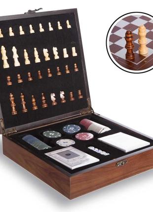 Набір настільних ігор шахи, покер 2 в 1 дерев'яні w2624 коричневий