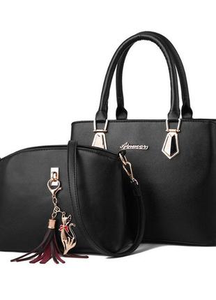 Набор сумок: сумка женская через плечо и мини сумочка клатч с брелком2 фото