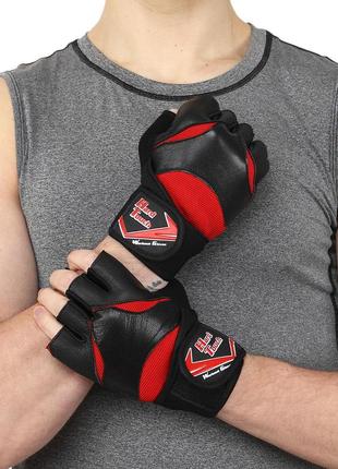 Перчатки для фитнеса, зала, занятиях на тренажерах hard touch fg-9532 черный-красный