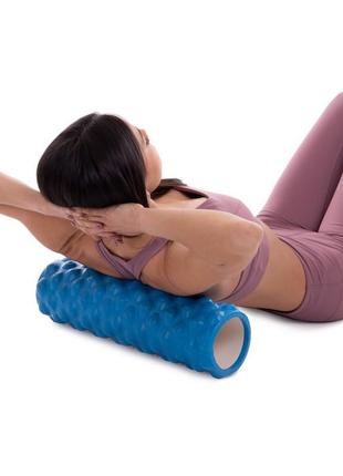 Ролик массажный для йоги, пилатеса, фитнеса grid bubble roller fi-6672 синий1 фото