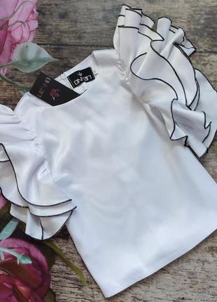 Белая школьная блуза рубашка  для девочки "воланы" 158р