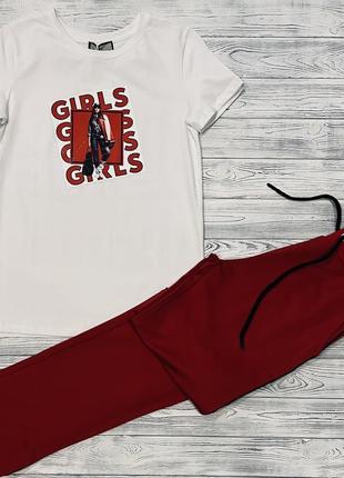 Костюм sogo жіночий червоний спортивний прогулянковий з футболкою3 фото