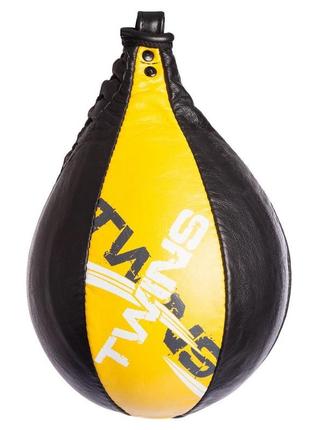 Шкіряна боксерська груша пневматична twins spl020b чорний-жовтий2 фото