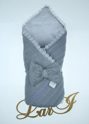 Одеяло-плед "дуэт"(зима) (серый, велюр + вяз.полотно, зима, (90*90))