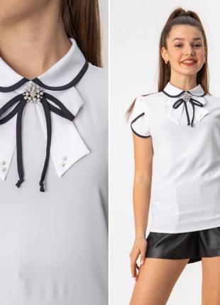 Школьная  блуза c коротким рукавом для девочки "весна" (116-164р)3 фото