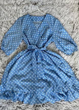 Голубе плаття в горошок голубой сарафан платье1 фото