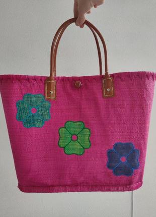 Летняя пляжная сумка женская, шоппер из мешковины и эко кожи  charm&shape.2 фото