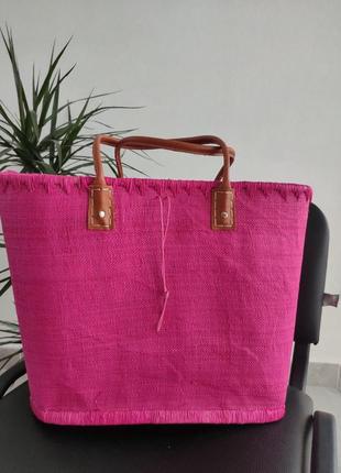 Летняя пляжная сумка женская, шоппер из мешковины и эко кожи  charm&shape.4 фото
