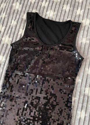 Чёрная женская майка в паетках блестящая паетки маечка