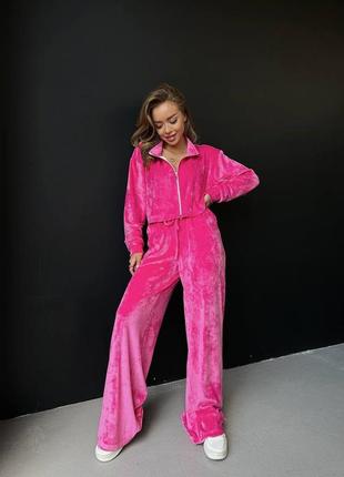 Костюм велюр плюш шырокие брюки и кофта на молнии