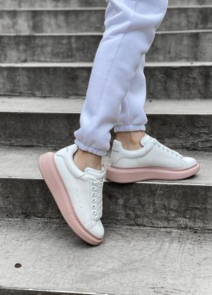 Кроссовки женские alexander mcqueen low white pink 1 александр маквин