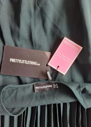 Изумрудно- зеленое плисерированное платье миди с длинным рукавом prettylittlething9 фото