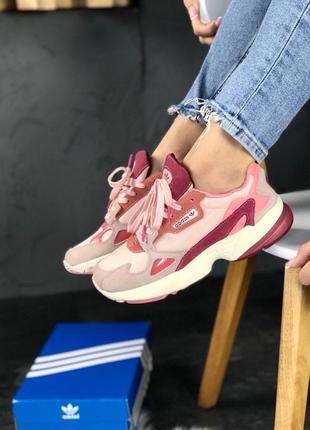 Женские кроссовки  adidas falcon pink burgundy1 фото