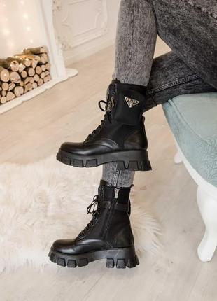 Женские ботинки prada leather boots nylon pouch black прада сапоги9 фото
